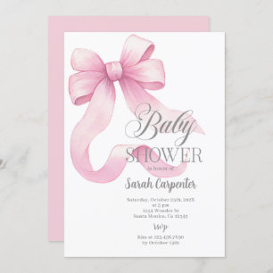 Pink Bow Baby Shower Girl Invitation