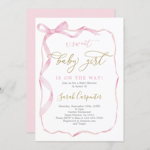 Pink Bow Baby Shower Girl Invitation