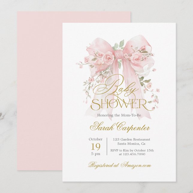 Pink Bow Baby Shower Girl invitation (Front/Back)