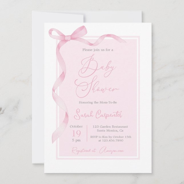 Pink Bow Baby Shower Girl Invitation (Front)