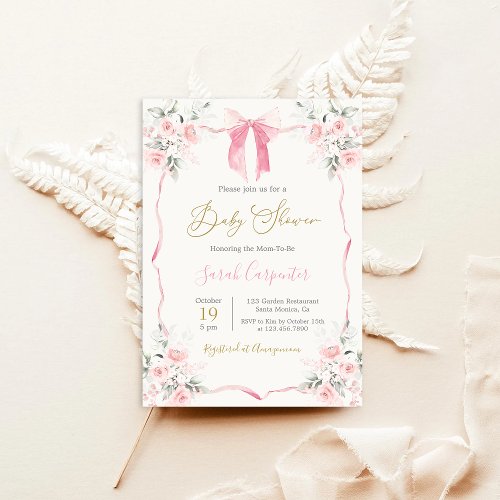 Pink Bow Baby Shower Girl Invitation