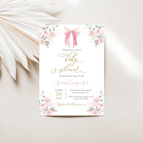 Pink Bow Baby Shower Girl Invitation