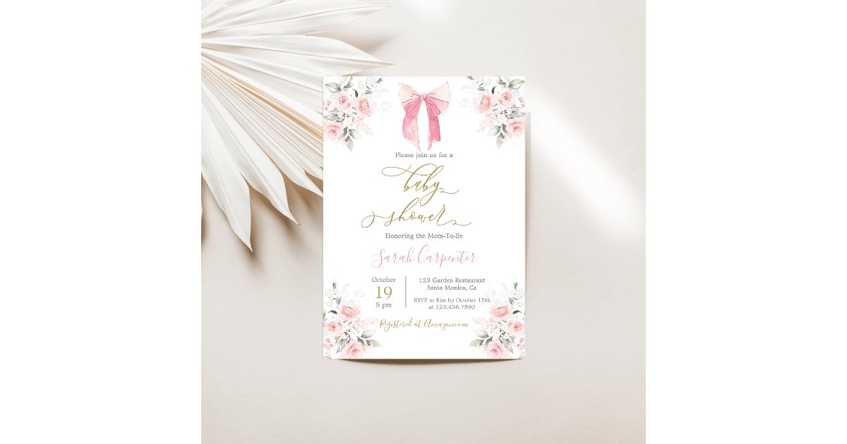 Pink Bow Baby Shower Girl Invitation | Zazzle