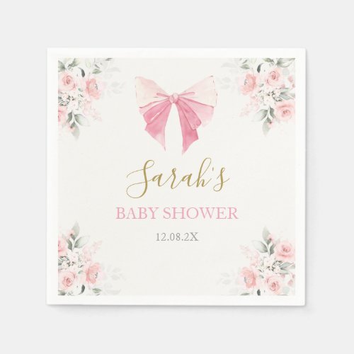 Pink Bow Baby Shower Girl Napkins