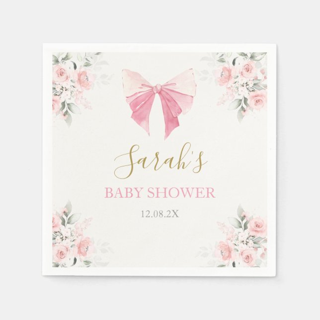 Pink Bow Baby Shower Girl Napkins (Front)