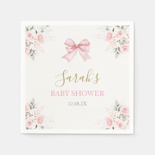 Pink Bow Baby Shower Girl Napkins