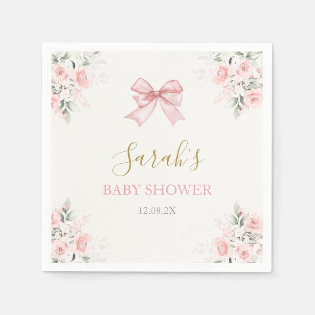Pink Bow Baby Shower Girl Napkins (Front)