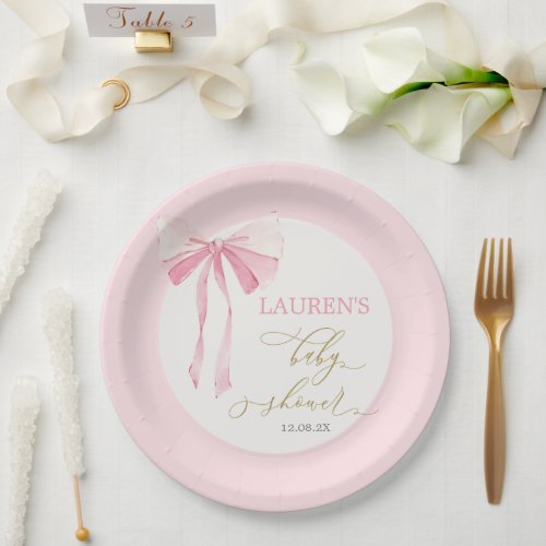 Pink Bow Baby Shower Girl Paper Plates