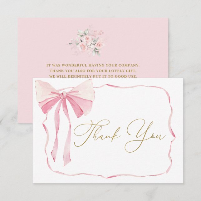 Pink Bow Baby Shower Girl Thank You Card (Front/Back)