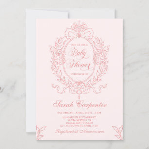Pink Bow Baby Shower Girl Vintage Frame Invitation