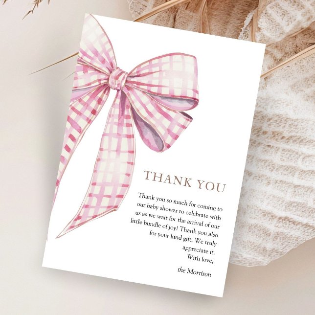 Pink Bow Baby Shower Girl Watercolor Thank You Card (Creator Uploaded)