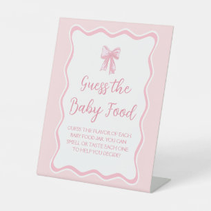 Pink Bow Baby Shower Guess Baby Food Game Pedestal Sign