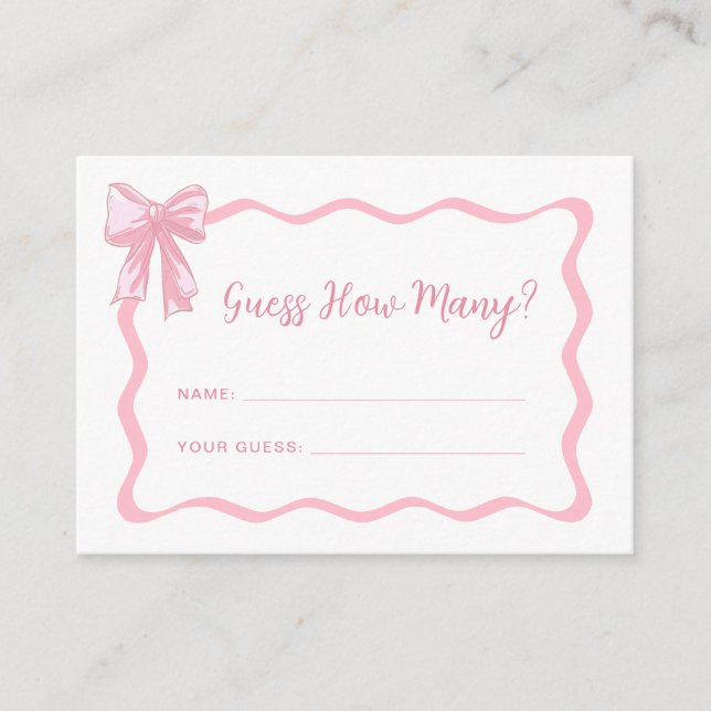Pink Bow Baby Shower Guess How Many Game  Enclosure Card (Front)