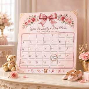 "Pink Bow Baby Shower Guess the Due Date Calendar Foam Board