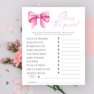 Pink bow baby shower - Guess the price Game