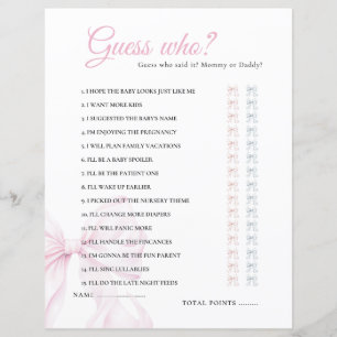 Pink Bow Baby Shower Guess Who Activity Game