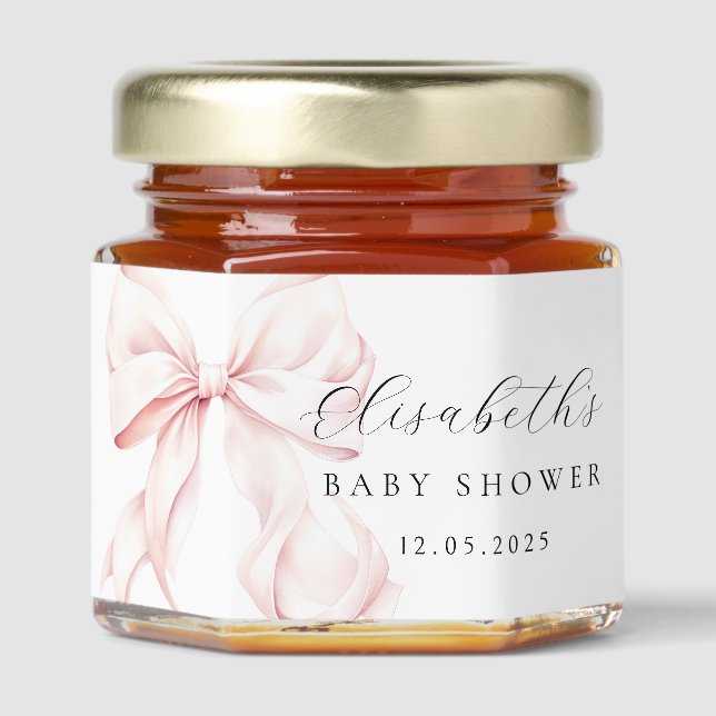 Pink Bow Baby Shower Honey Jar Favors (Front)