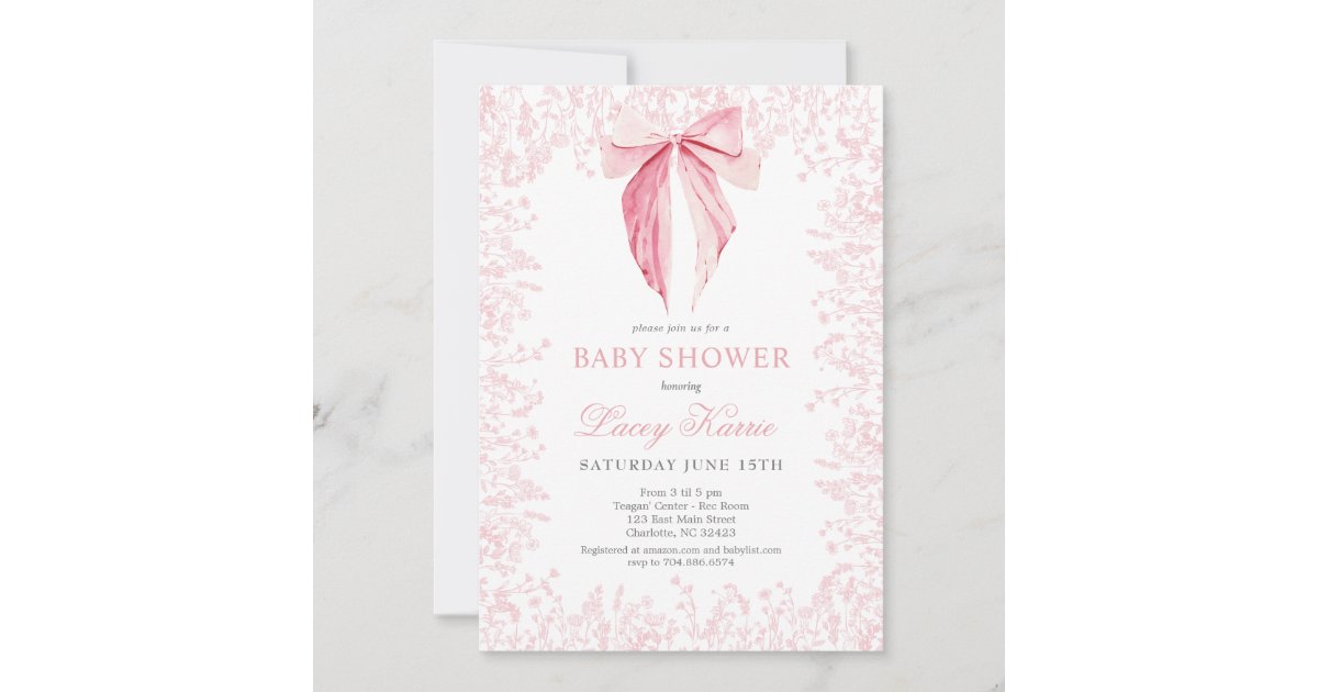 pink bow Baby Shower invitation | Zazzle