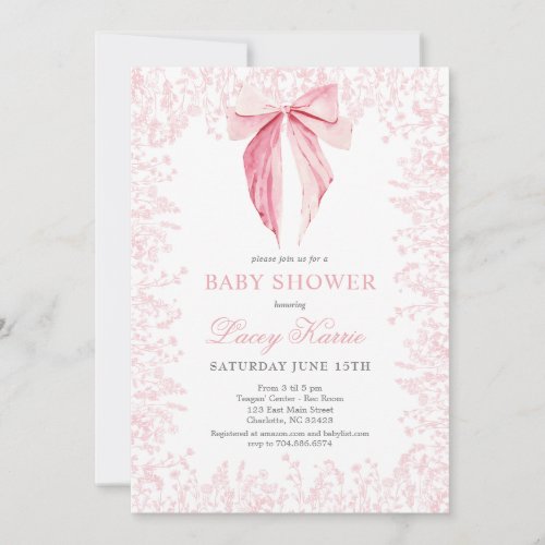 pink bow Baby Shower invitation