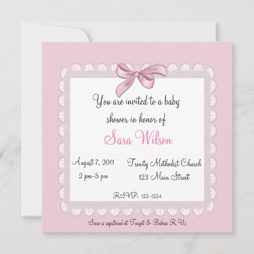 Pink Bow Baby Shower Invitation