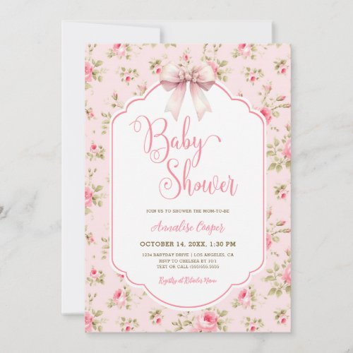 Pink Bow Baby Shower Invitation