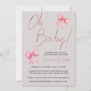 Pink Bow Baby Shower Invitation
