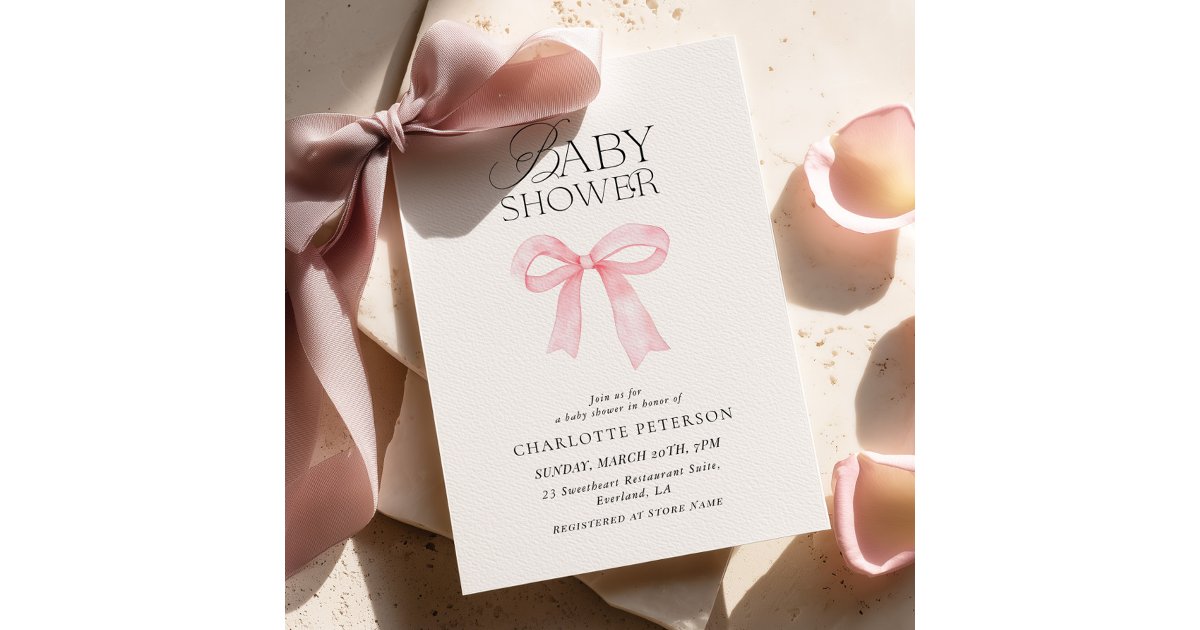 Pink Bow Baby Shower Invitation | Zazzle