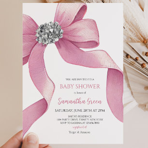 Pink Bow Baby Shower Invitation