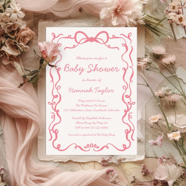 Pink Bow Baby Shower Invitation (Creator Uploaded)