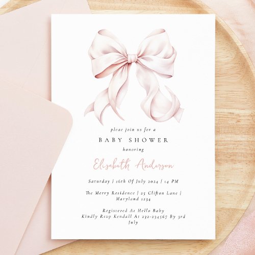 Pink Bow Baby Shower Invitation