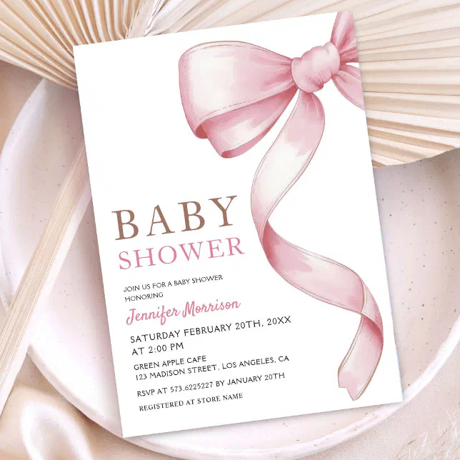 Pink Bow Baby Shower Invitation | Zazzle