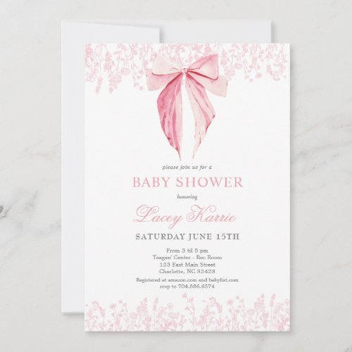 pink bow Baby Shower invitation