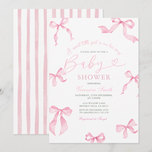 Pink Bow Baby Shower Invitation (Front/Back)