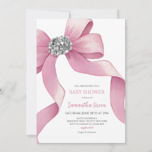 Pink Bow Baby Shower Invitation
