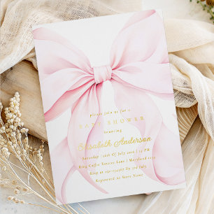 Pink Bow Baby Shower Invitation Foil Invitation