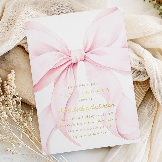 Pink Bow Baby Shower Invitation Foil Invitation (Creator Uploaded)