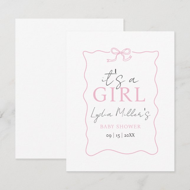 Pink Bow Baby Shower Invitation, Girl Baby Shower (Front/Back)
