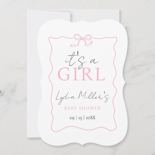 Pink Bow Baby Shower Invitation, Girl Baby Shower (Front)