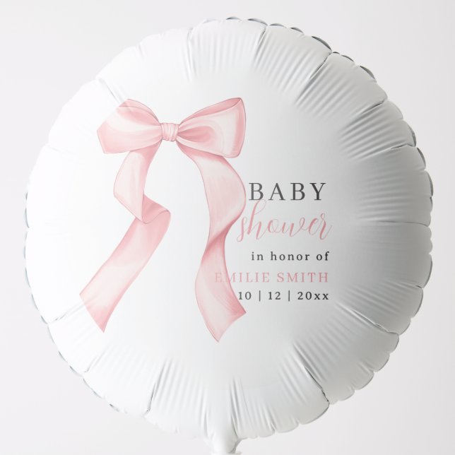 Pink Bow Baby Shower Invitation, Girl Baby Shower Balloon (Front)