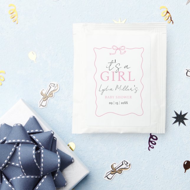 Pink Bow Baby Shower Invitation, Girl Baby Shower Tea Bag Drink Mix (Packets)
