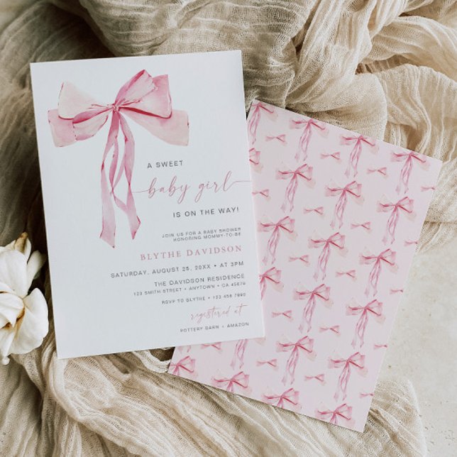 Pink Bow Baby Shower Invitation Girl Coquette  (Creator Uploaded)
