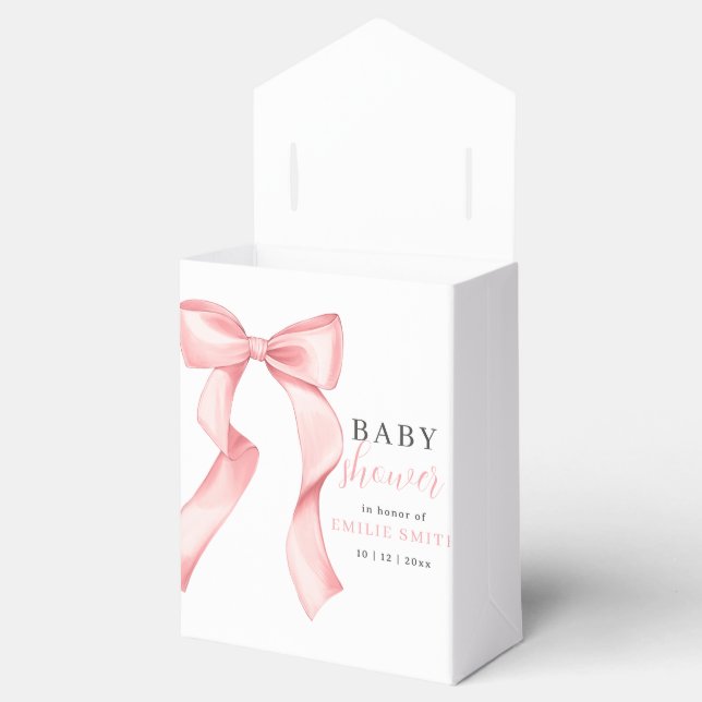 Pink Bow Baby Shower Invitation, Pink Coquette Favor Boxes (Opened)