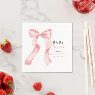 Pink Bow Baby Shower Invitation, Pink Coquette Napkins