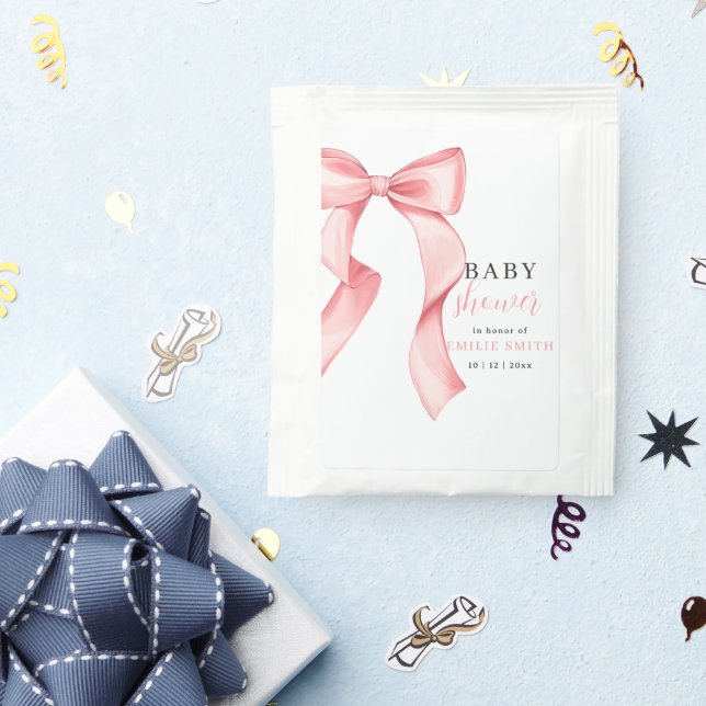 Pink Bow Baby Shower Invitation, Pink Coquette Tea Bag Drink Mix (Packets)