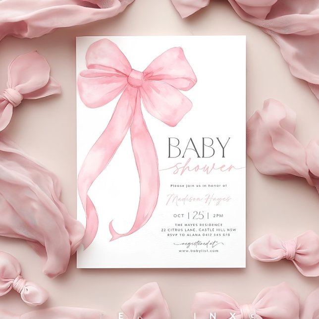 Pink Bow Baby Shower Invitation Template Printable (Creator Uploaded)