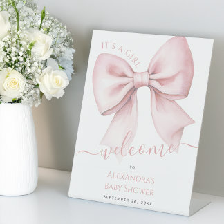 Pink Bow Baby Shower It's a Girl Coquette Welcome  Pedestal Sign