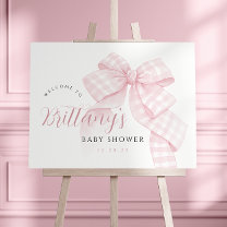 Pink Bow Baby Shower Landscape Welcome Sign