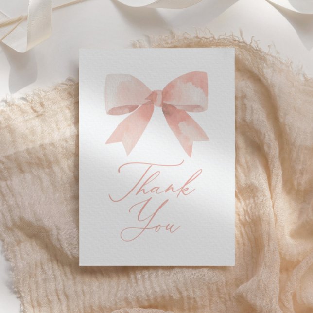 Pink Bow Baby Shower Letterpress Thank You Card (Creator Uploaded)