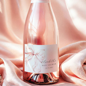 Pink Bow Baby Shower Mini Champagne Labels