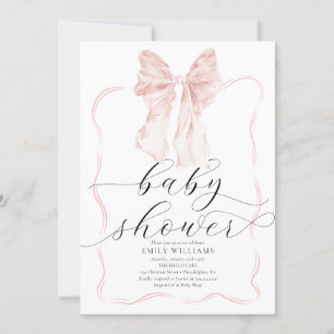 Pink Bow Baby Shower Minimalist Watercolor Ribbon Invitation